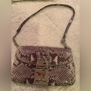 Michael Kors Black and Gray Leather Print Shoulder Bag 5 1/2x10